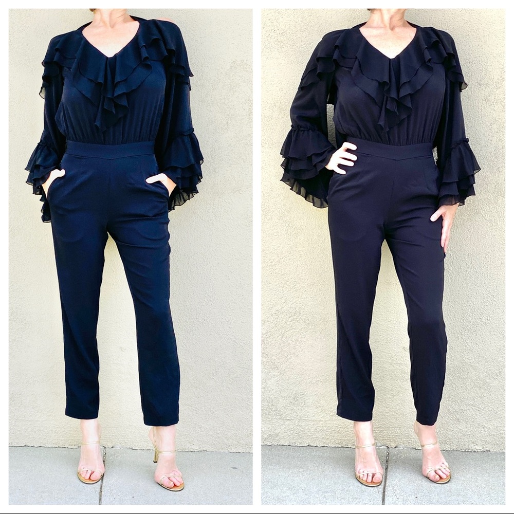 Rodarte x Universal Standard black pantsuit Ruffle jumpsuit womens combo catsuit